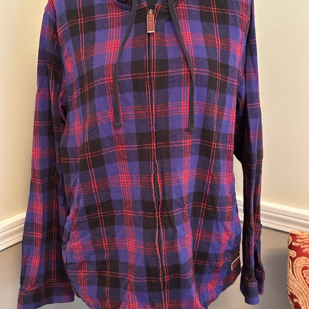 L.L. Bean Black Plaid full zip flannel Jacket (M)